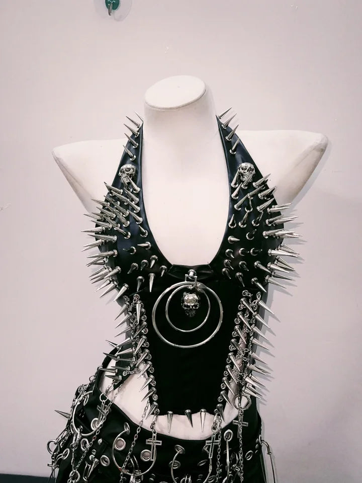 bustier top y2k fashion y2k clothes y2k crop top gothic clothes y2k top Rivets Tank Tops Skull top vintage tops gothic tank tops