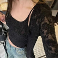 Y2k Aesthetic Lace Jacquard Women's Cardigan + Black Tank Top Harajuku Vintage 2set Japanese Grunge Fashion Pull Femme Mujer