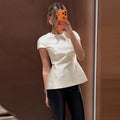 Vintage Women Satin Solid Tops O-neck Short Sleeve Waist Structured Hem Casual Top 2026 Chic All-match Retro Spring Summer Coat